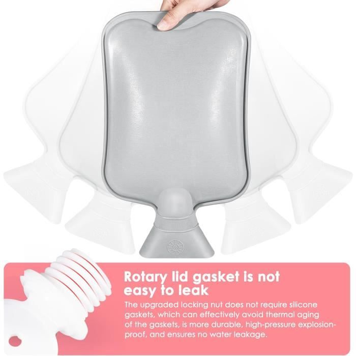 Bouillotte Eau Chaude XOXVURI 1000ml - Housse Douce Kangourou Antifuite Gris