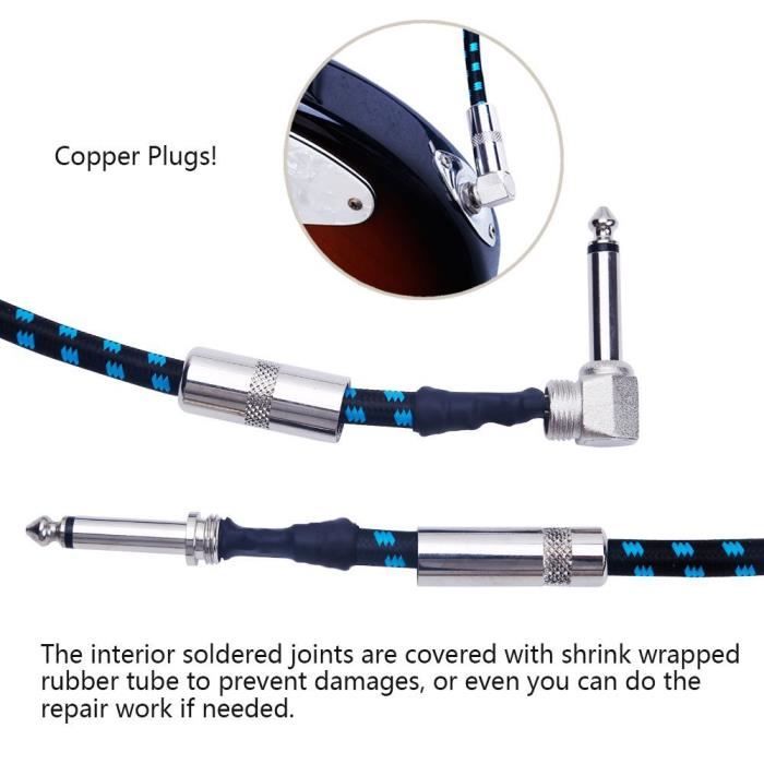 DREMAKE Câble De Guitare TRS 6,35 Mm, Prise Jack 6,35 Mm, Câble Audio Stéréo équilibré Mâle Vers Mâle Pour Audio Professionnel, Saxophone, Microphone, Console, Piano électronique, Mandoline électrique