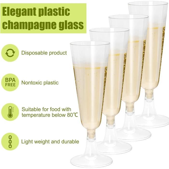 20 Pièces Flute Champagne Jetable, 150Ml Verre Plastique Reutilisable