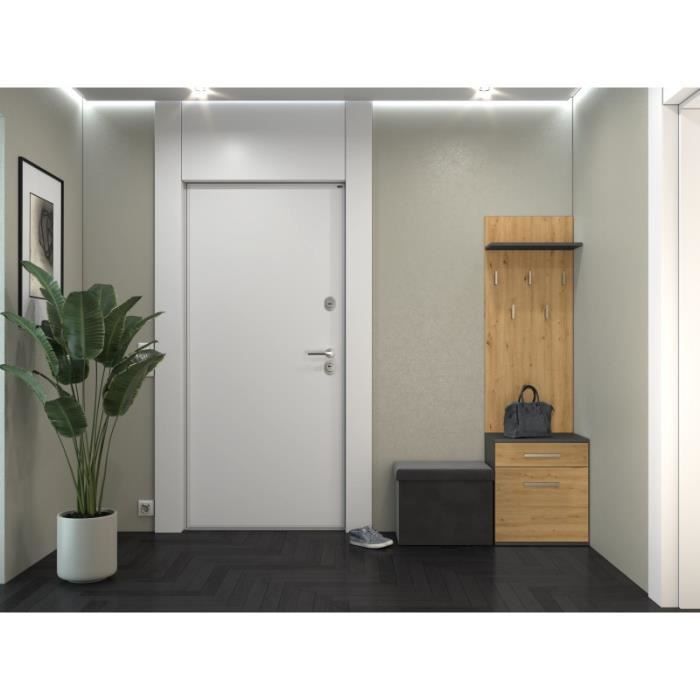 Porte-manteau D’entrée Avec Lumière RGB – Meuble Vestiaire Avec 2 Tiroirs, 12 Crochets Et Rangement à Chaussures, Design Métal Et Bois
