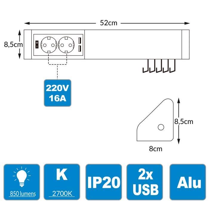 Réglette barre LED sous meuble 10W IP20 lampe d'armoire cuisine