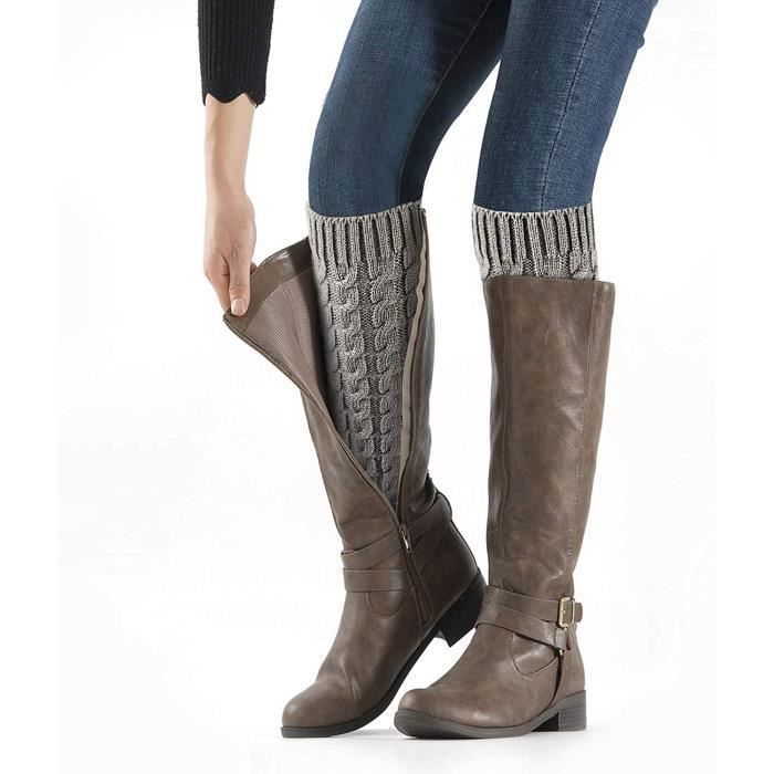 FUIPVGI 2 Paires Jambières Pour Dames, Guêtres De Jambe Leg Warmer Avec Trou De Talon, Longues Knit Chaussettes Boot Cover Chauss Ettes Chaudes D'hiver Pour Femme Et Fille