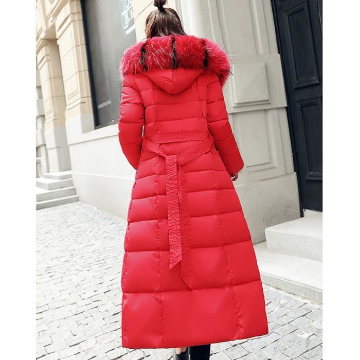 Doudoune d Hiver Long Pour Femme avec Capuche Fausse Fourrure Doudoune Chaud Longue Zippe Epais Doudoune Rouge Rouge Cdiscount Pret a Porter