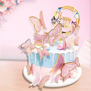 Bougie Chiffre 4 En 3D Rose Avec Papillons Et Paillettes - Pour Gâteau D'anniversaire - Cire Paraffine