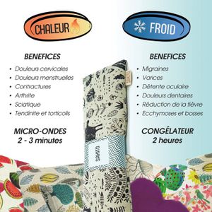 Coussin Chauffant Micro-ondes Leschi - 50x20 Cm - Coton Bio, Graines De Blé Bio - 8 Compartiments - 7