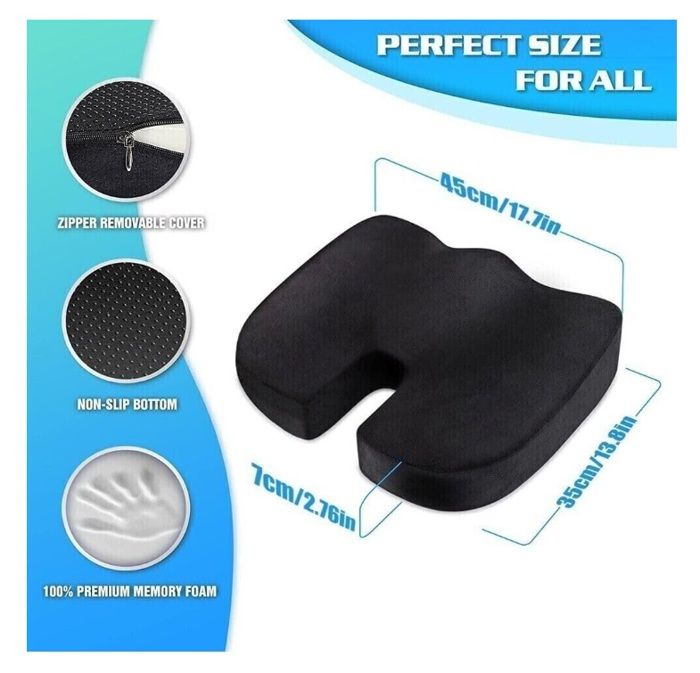 Bearrerp Coussin Orthopédique Mousse Mémoire De Forme - Soulage Coccyx, Hanches & Dos - Ergonomique Pour Bureau, Voiture, Maison - Noir