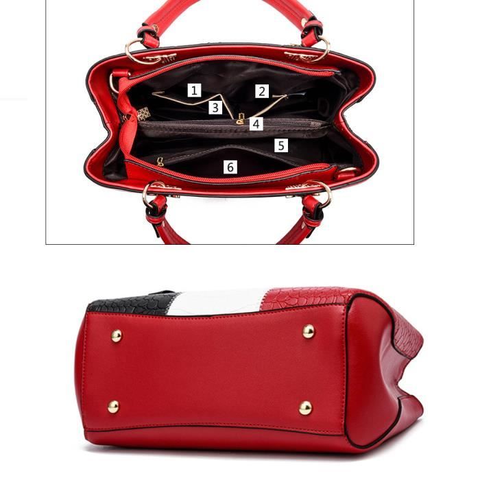 Sac Bandoulière Femme Cuir PU SOGYECS - Fourre-Tout Élégant Rouge, Poches Multiples, Idée Cadeau