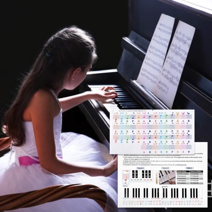 Autocollant piano note,Autocollants de Piano,pour Claviers  25/49/61/76/88,Touches Note Autocollant à Grande Lettre en Gras Colorés -  Cdiscount Maison