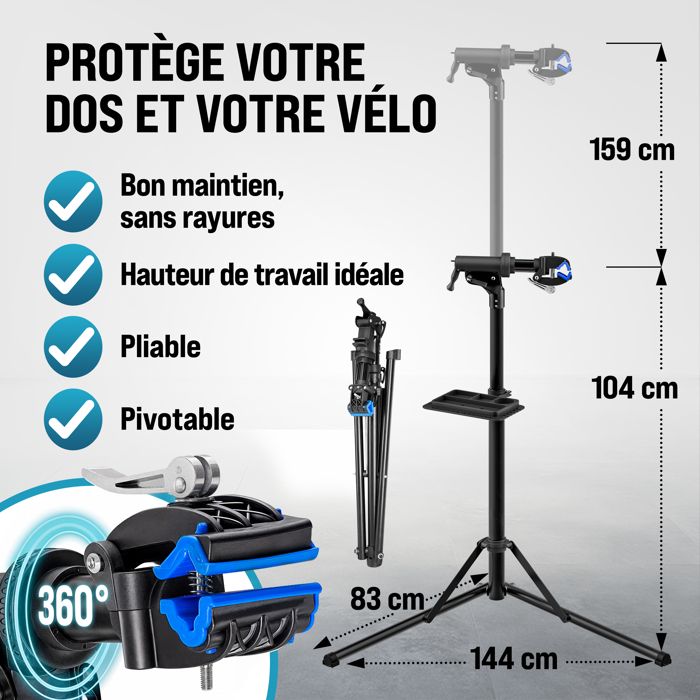 Pied d'atelier pliable 50kg raccord rapide 30-70mm plaque à outils  magnétique pied réparation vélo électrique VTT sac de transport - Cdiscount  Sport