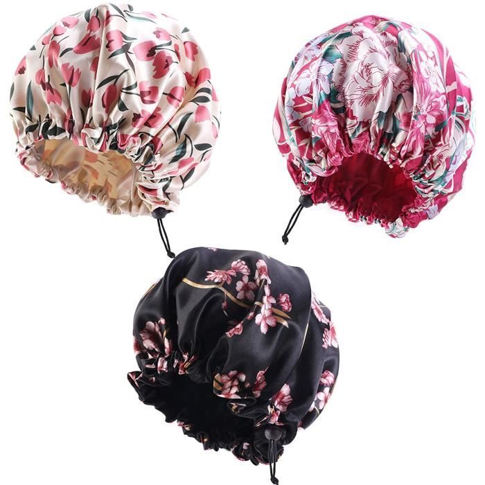 WOVTE 3 PCS Bonnets De Nuit En Soie à Double Couche En Dentelle Avec Boucle Réglable Pour Protéger Les Cheveux Des Femmes - Au Quotidien