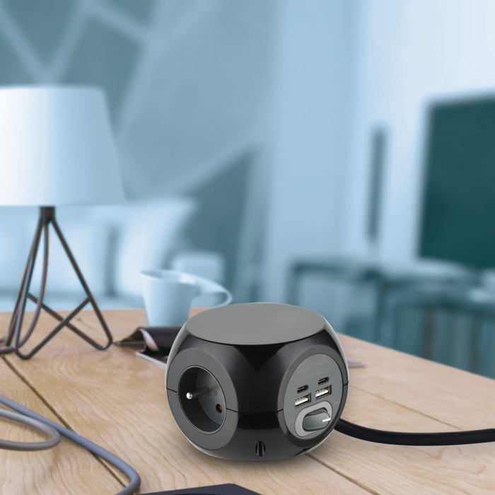 Mini Multiprise Multiprise - HOME FIT TRAINING - Mini Cube - 3 Prises + 3 Ports USB ...