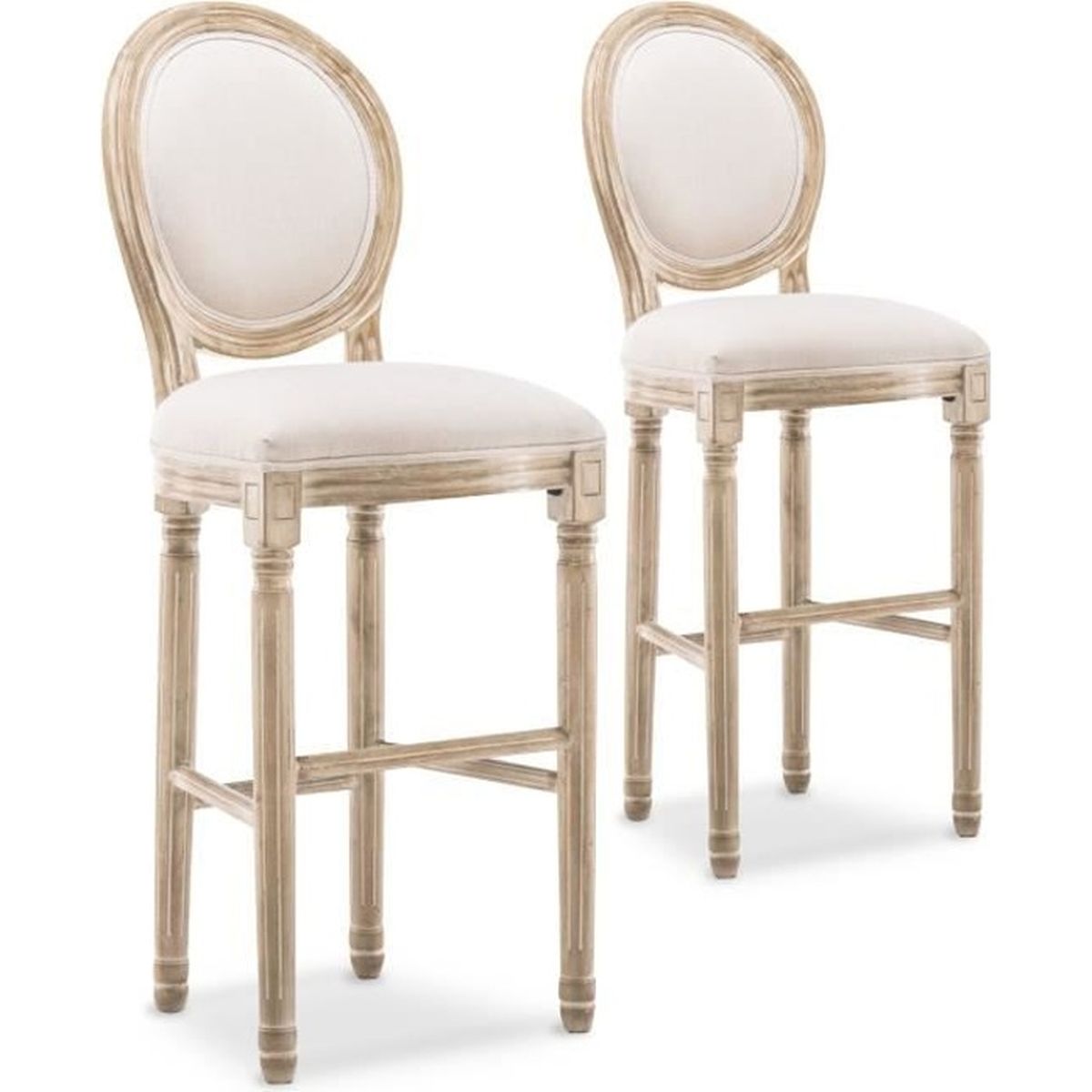 Lot de 2 chaises de bar médaillon Louis XVI tissu Beige  Cdiscount Maison
