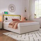 JAERLIUB Lit double LED espace de rangement coffre de lit avec fonction de chargement USB Type C tête de lit,Lit rembourré avec matelas