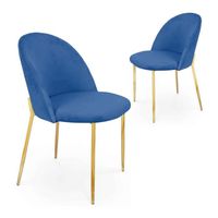 BRENDA - Lot de 2 chaises design en velours bleu et pieds dorés