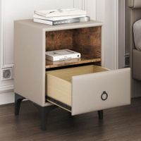 Table de chevet - en PU gris - avec un tiroir et un compartiment - Design moderne - 53 x 39 x 39 cm - Gris clair