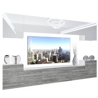 BELINI - Unité Murale TV NEX 4-0-W-WGW1-0-0-PP I Ensemble Muebles de Salon Complet LED I blanc très brillant - chêne glamour