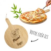 Planche a pizza personnalisée 100% BAMBOU - Plat a pizza gravure sur bois pour prénoms, logo, citation… [ Pelle a pizza bois ]