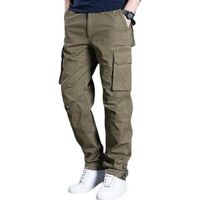Pantalon Cargo Homme Droit Multipoches Taille Elastique Pantalon de Travail en Coton Couleur Unie