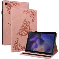 Coque pour Samsung Galaxy Tab A9 PLUS 11" PU Cuir Cover Tablette Housse de Portefeuille Étui,papillon rose et fleur HHDH