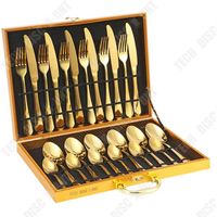 TD® Ensemble de 24 couteaux et fourchettes Western Couteau, fourchette et cuillère en acier inoxydable doré Coffret cadeau de 16