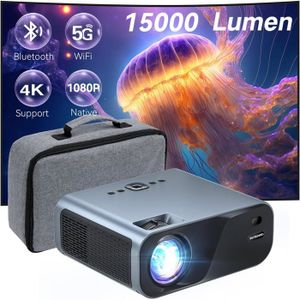 Vidéoprojecteur SUREWHEEL E60 Mini Vidéoprojecteur 15000 Lumen Native 1080P Support 4K Projecteur 5G WiFi Compatible avec Bluetooth/TV