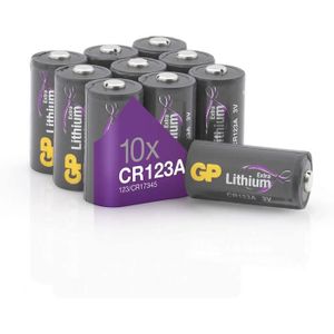 PILES Piles CR123A - Lot de 10 Piles | GP Extra | Batteries Lithium CR 123A 3V - Longue durée et Haute Performance, dispositifs quotidiens