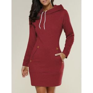 ROBE Robe femme mode pull manches longues avec capuche 