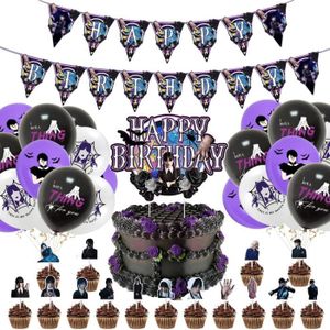 Mercredi Addams Party Décorations Cake Plate Topper Décoration Fourniture  Jetable Tasses Fournitures d'anniversaire Bannière Toile de fond Ballon