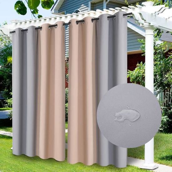 Rideau Terrasse Extérieur Imperméable Coupe-Vent Occultant – Gris Foncé 132x213 Cm Avec Œillets Double