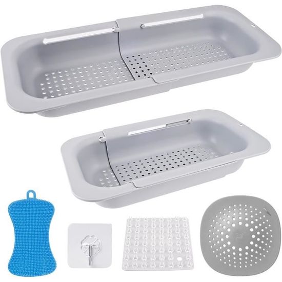 Passoire évier Extensible 34,5 à 48 Cm - Grise Foncée - Pour Légumes, Fruits, Pâtes - Rangement Pratique - 9