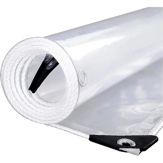 1 x 2 m Bâche Transparente avec œillets, 400g/m² Bâche Imperméable en