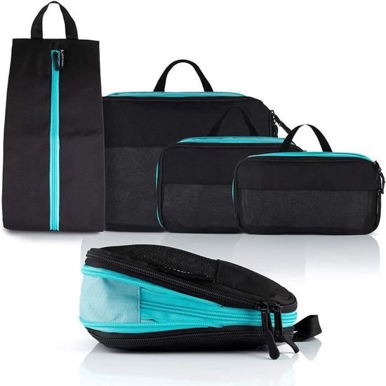 Set De 10 Sacs De Rangement & Compression Pour Valise - Packing Cubes Avec Sac à Chaussures - Noir, Tissu Oxford 600D - 8