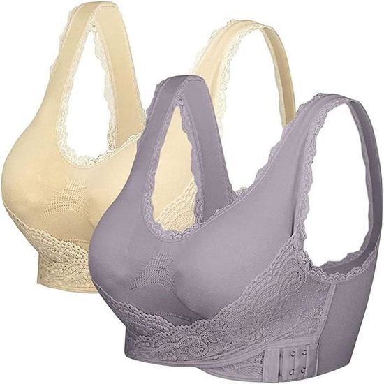 Lemorosy Soutien-Gorge Minimiseur Fermeture Devant sans Armatures pour Femme Bonnet Complet Confort pour Taille Grande (Beige,90E