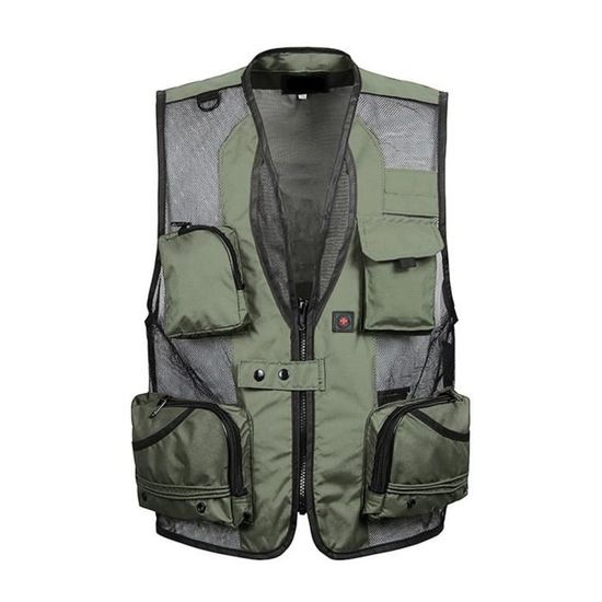 Gilet de pêche respirant en maille avec poches à fermeture éclair pour hommes, gilet de travail d'été pour activités de plein air  18