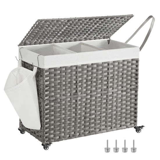 Panier a Linge 3 Compartiments,Corbeille à Linge Sale 160L Bac a Linge Sale de Salle de Bain en Bambou