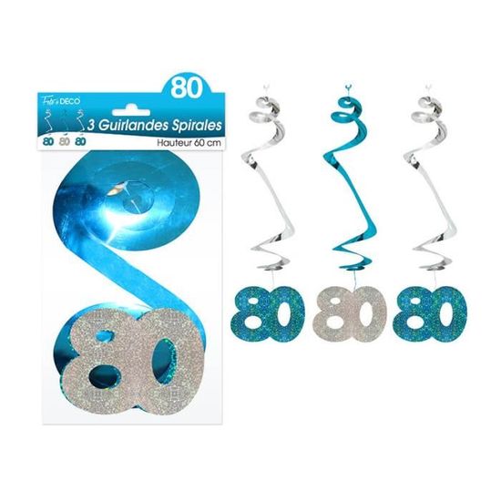 3 Suspensions Spirales '80 Ans' - Turquoise Et Argenté - Maison