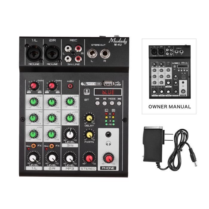 Table De Mixage DJ 4 Canaux Avec Bluetooth Et Alimentation Fantôme 48V - Interface USB - Pour DJ Débutants Et Pros - Son Professionnel - 8