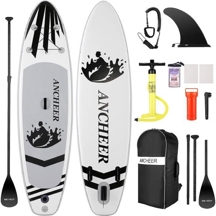 Stand Up Paddle Gonflable-Board Deck-Charge120kg-305x76x15cm-Noir blanc-CAROMA