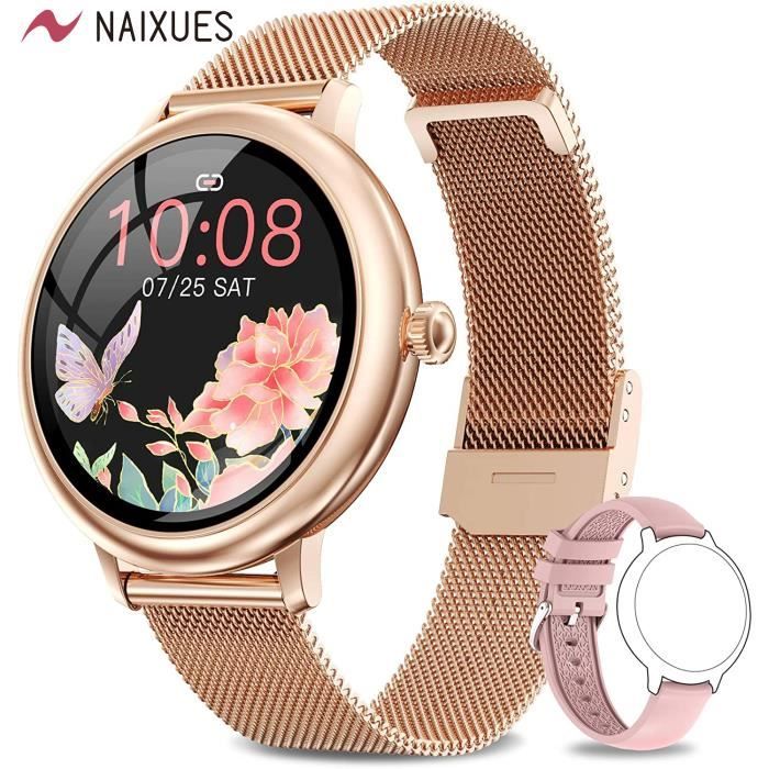 AOODEN Montre Connectée Femme Tension Artérielle Oxygène Sanguin Podomètre Calorie Montre de Fitness pour Android iPhone Or