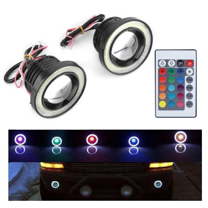 ARAMOX feu antibrouillard Angel Eye Voiture 30W RGB LED antibrouillard COB Angel Eye Halo Anneau Lampe Super Lumineuse avec
