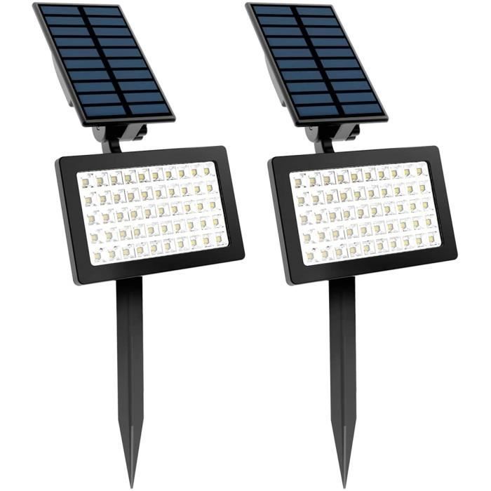 Projecteur solaire à LED 2pcs, applique murale extérieure 50LED, réglable à 180 °, lumière de sécurité de paysage étanche IP65,