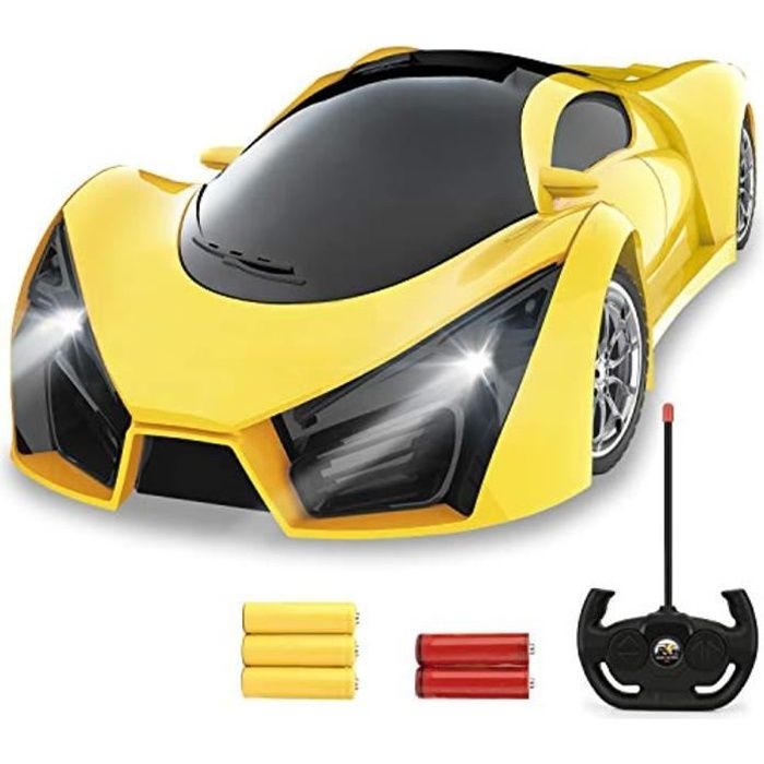 Kit Modelisme A Construire WFK2P Voiture télécommandée 1/16 échelle jaune voiture de course à distance véhicule jouet, avec lumières