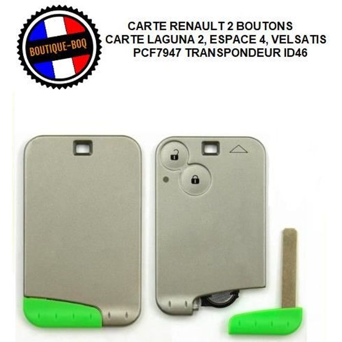 Carte Complète Vierge à Programmer PCF7947 ID46 Renault ESPACE 4 LAGUNA 2 VELSATIS Clé 2 Boutons 433 Mhz
