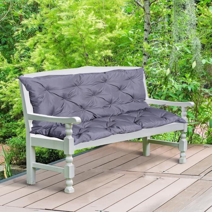 Coussin matelas assise dossier pour banc de jardin balancelle canapé 2 places grand confort 120 x 110 x 12 cm gris neuf 40