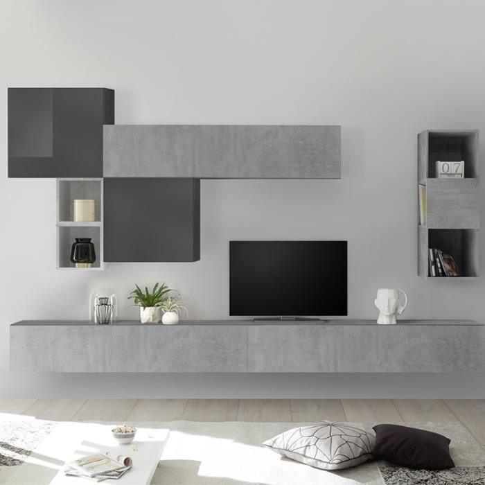 Composition murale TV gris design ROVIGO Gris L 275 x P 30 x H 200 cm