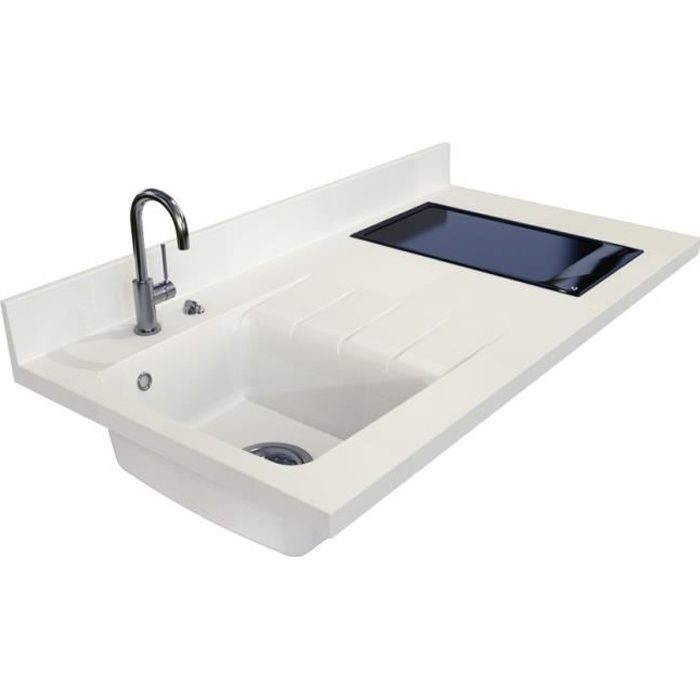 Plan de travail monobloc PlaniQuartz avec évier à gauche - 120cm SNOVA