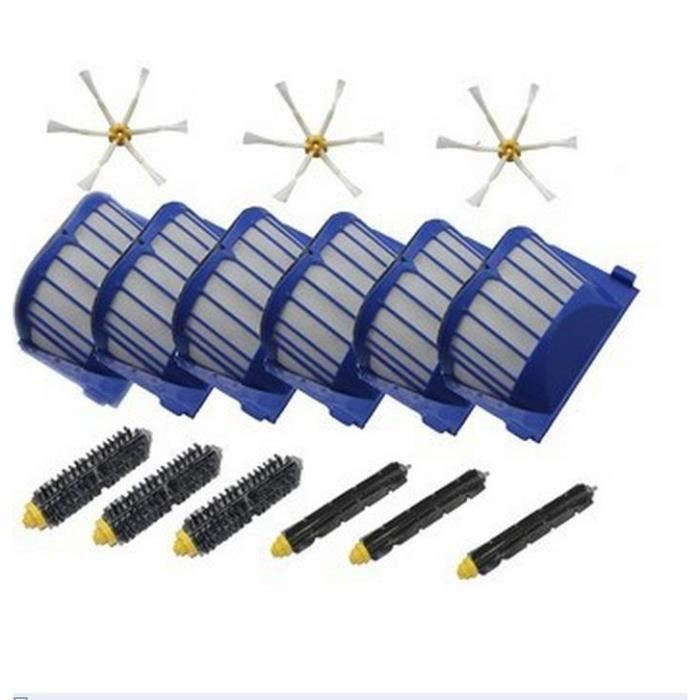 Kit De 3 extracteur brosse +6 Garde Filtre + 3 Brosse Latérale Pour iRobot Roomba série 600(595 620 630 650 660)Remplacement