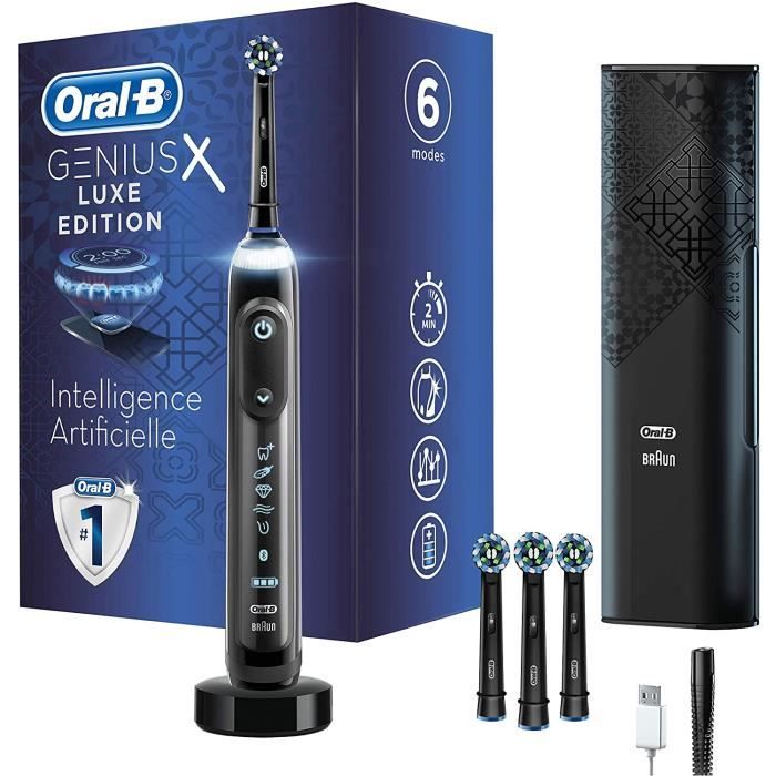 Oral-B Genius X 20000 Édition Luxe Brosse à Dents Électrique Rechargeable par Braun, 1 Manche Noir avec Intelligence Artificielle, 4
