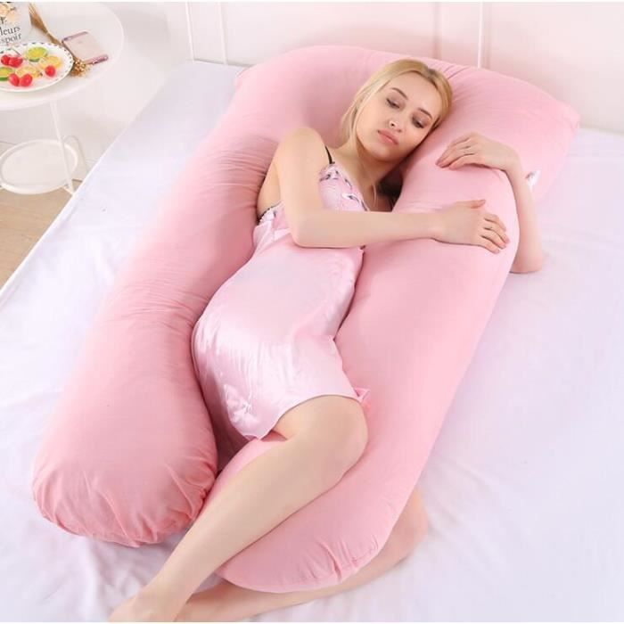 Oreiller Multifonctionnel de Grossesse Coussin de Maternite Confortable de U-forme pour Les Femmes Enceintes 130*70cm Rose