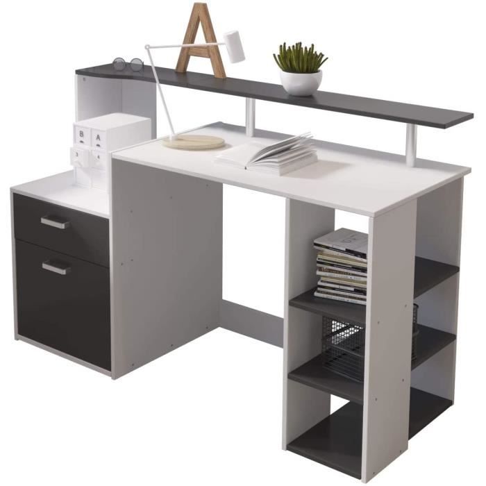 Hadwin Bureau d'ordinateur pour la maison, bureau en bois avec tiroirs et étagères de rangement - Station de travail A110